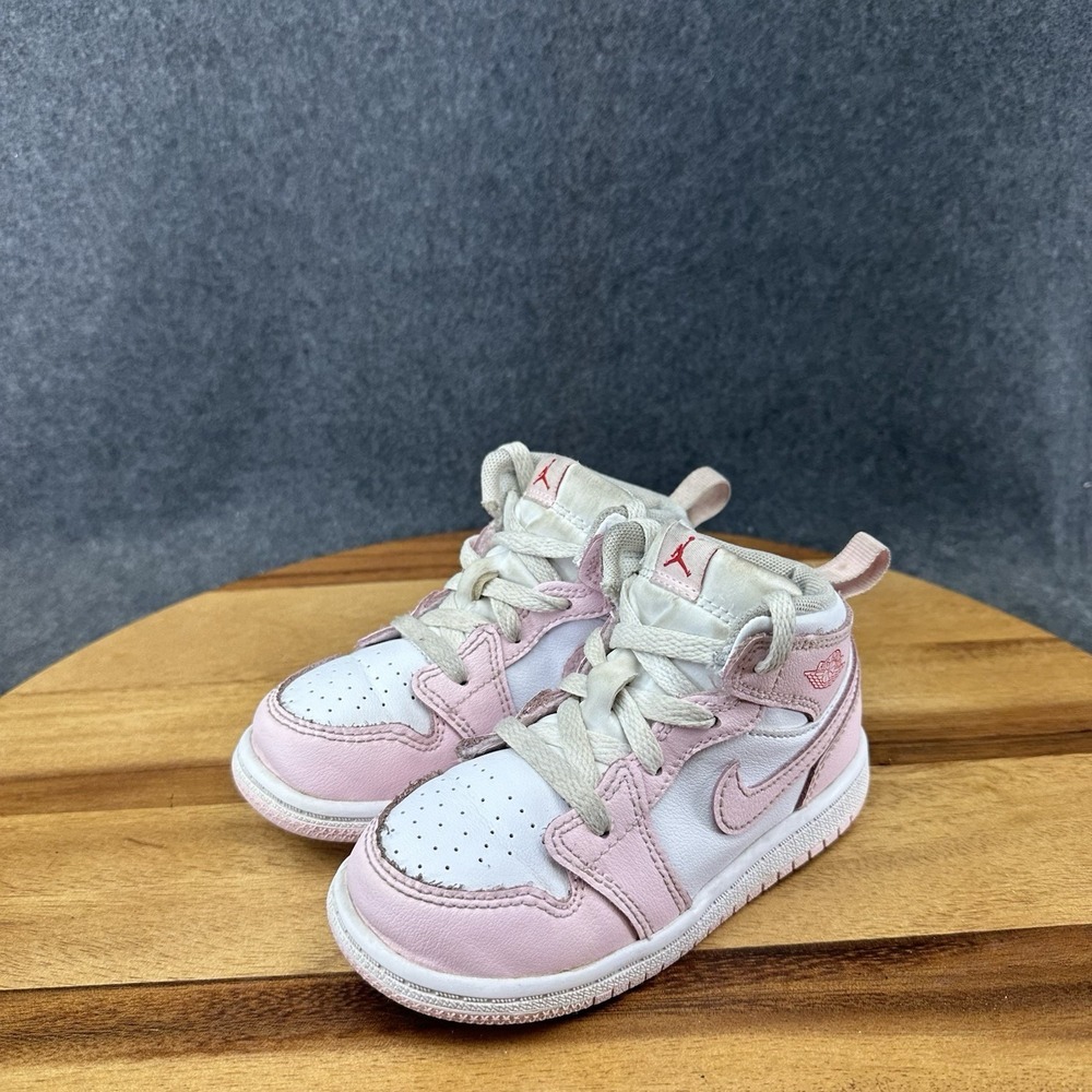 Nike Air Jordan 1 Mid Pink Foam/White Toddler Sneakers DQ8425-608 Size 8C - Picture 5 of 11